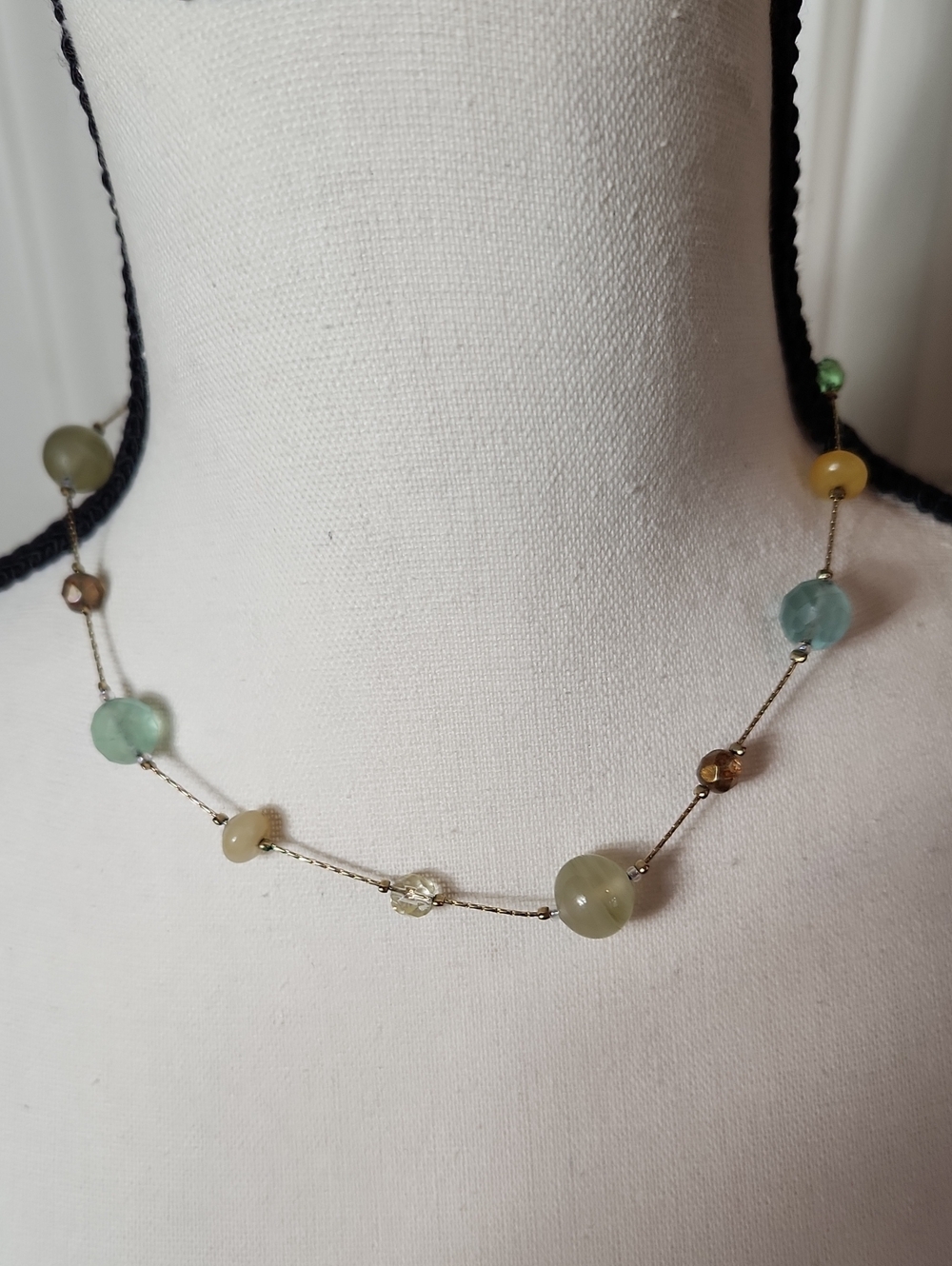 Lia Sophia Delicate Multicolor Bead Station Necklace in Green, Blue, Yellow